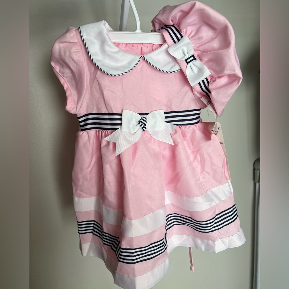 Rare Edition Baby Girls 24 Months Puff Short-Sleeve Pleated Stripe Dress Set